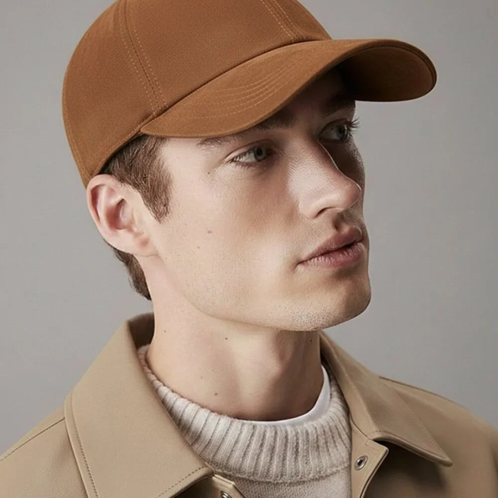 Genuine Suede Leather Cap Brown Leather Baseball Cap Handmade Leather Cap Unisex - Picture 4 of 5